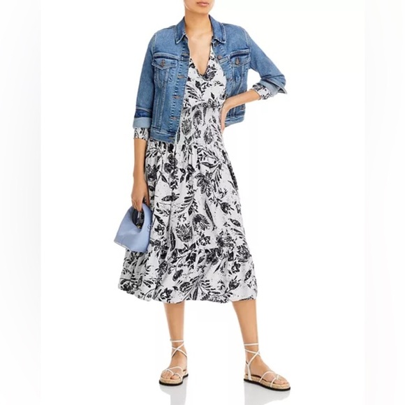 AQUA Smocked Floral Print Midi Dress Size S - Picture 6 of 16